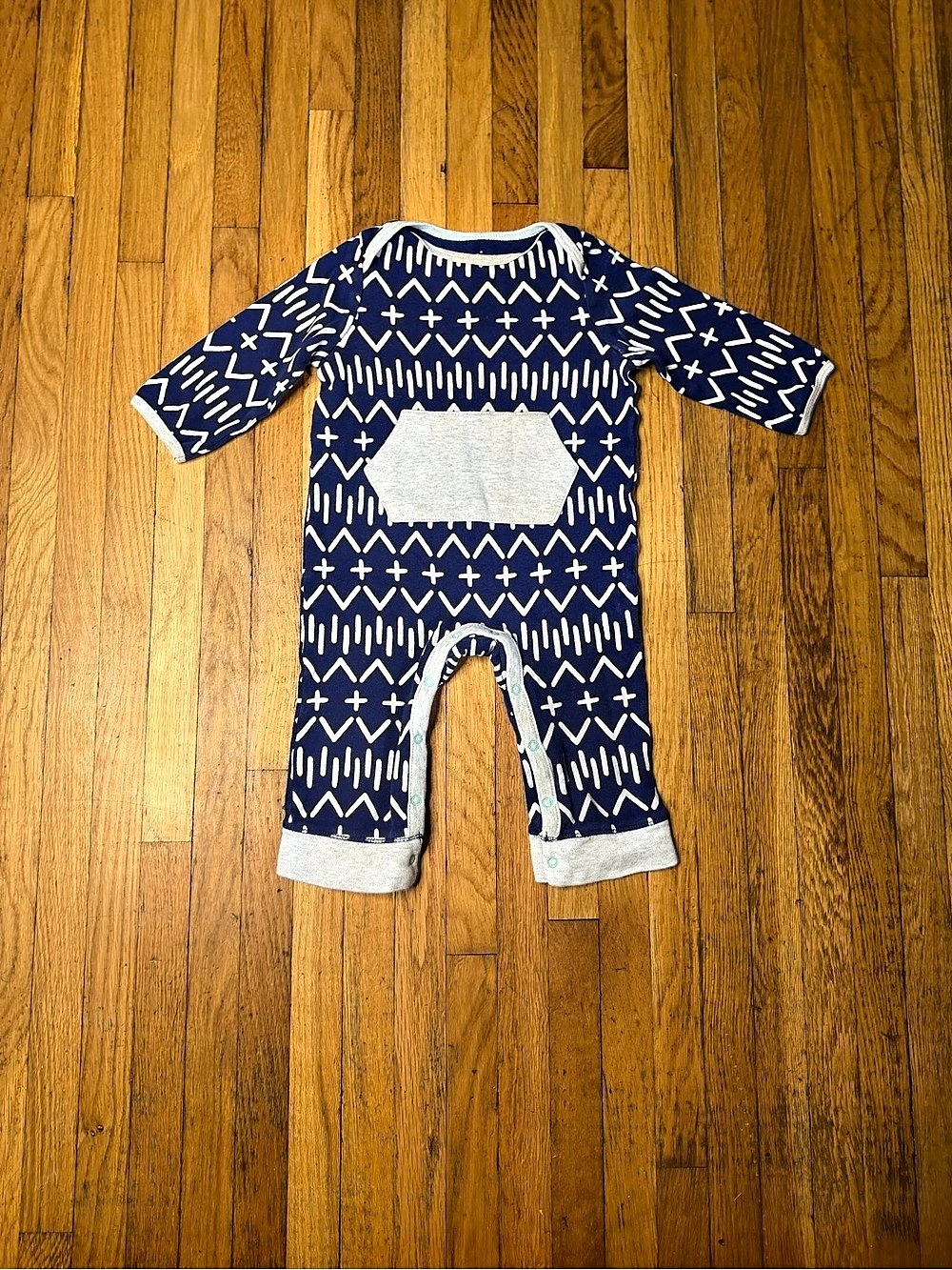 Cloud Island Geometric Footie in Blue & Gray Baby 6-9M
